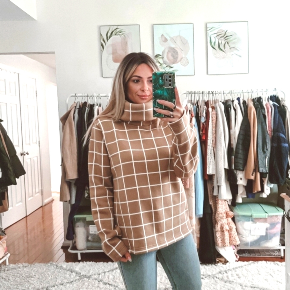 J Crew Camel Windowpane Pattern Sweater - image 2